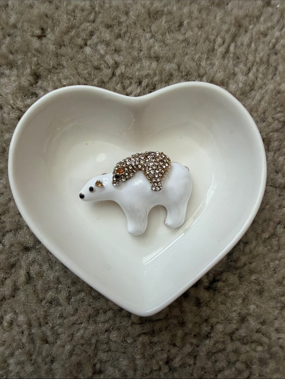 White Polar Bear Brooch with Gold Accent Figurine